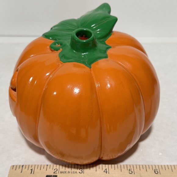 Vintage 1988 Flambro Ceramic Jack OLantern Pumpkin Tealight Candle Holder #1542A - Picture 11 of 16